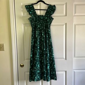 Hill House, The Ellie Nap Dres, emerald botanical poplin, size M, EUC